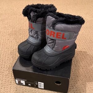 Sorel Black and Gray Snow Boots with Red Accents